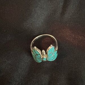 Silver Butterfly Ring with Turquoise Accents